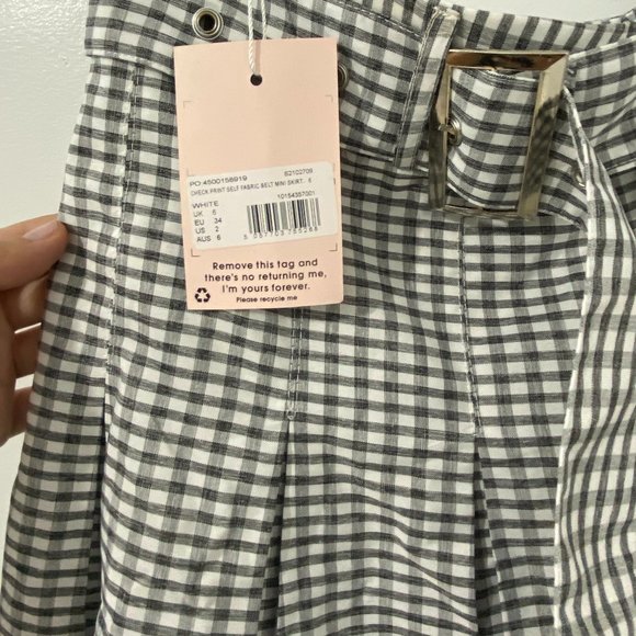 White/Black Check Print Belted Mini Skirt - Picture 4 of 5